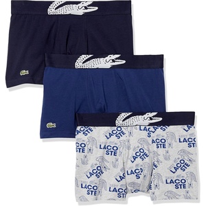 Lacoste 3-Pack All Over Print Active Microfiber Trunks(Dove Grey/Royal Blue/Navy Blue/White)