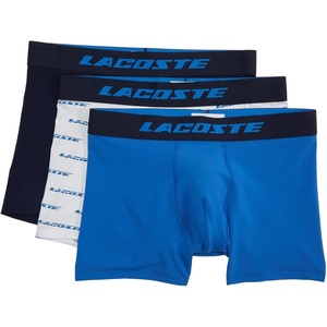 Lacoste 3-Pack All Over Print Active Microfiber Trunks(Imperial Blue/Navy Blue/White)