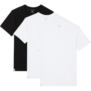 Lacoste Men’s 100% Cotton Regular Fit Crew Neck Undershirt, 3-pack (Amazon Exclusives)(White/White/Black)