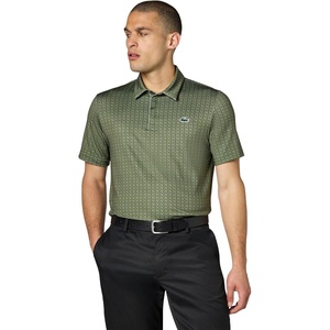 Lacoste Men’s Anti-UV Printed Golf Polo Shirt, Khaki/Navy Blue, Large