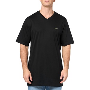 Lacoste Men’s Big & Tall Regular Fit Ribbed V-Neck T-Shirt(Black)