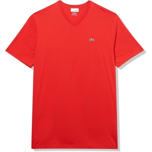 Lacoste Men’s Big & Tall Regular Fit Ribbed V-Neck T-Shirt(Red)