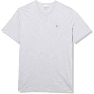 Lacoste Men’s Big & Tall Regular Fit Ribbed V-Neck T-Shirt(Silver Chine)