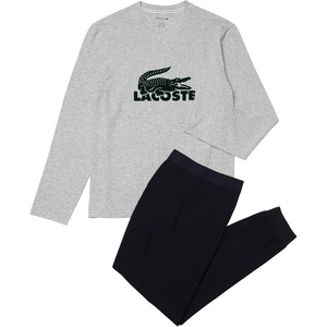Lacoste Men’s Branding Crew Neck Sweatshirt Pajama Set(Navy Blue/Dove Grey/Dark Forest)