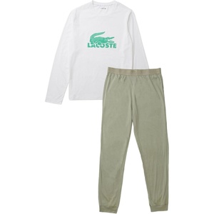 Lacoste Men’s Branding Crew Neck Sweatshirt Pajama Set(White/Light Khaki/Arctic Blue)