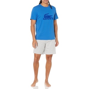 Lacoste Men’s Branding T-shirt & Shorts Pajama Set(Azure Blue/Imperial Blue/Dove Grey)
