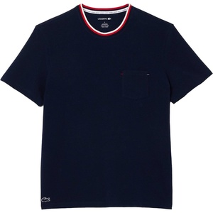Lacoste Men’s Contrast Neck Relaxed Fit Pajama T-Shirt (Amazon Exclusives)(Navy Blue)