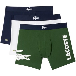 Lacoste Men’s Cotton Stretch Big Croc Print Boxer Briefs, 3-pack(Dusty Olive/Navy Blue/White)