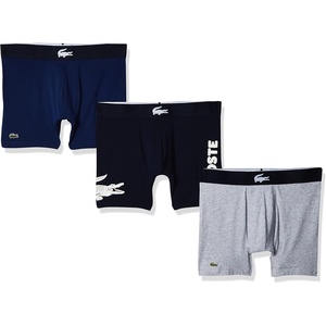 Lacoste Men’s Cotton Stretch Big Croc Print Boxer Briefs, 3-pack(Navy Blue (New))