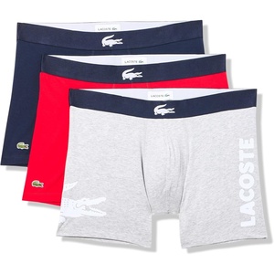 Lacoste Men’s Cotton Stretch Big Croc Print Boxer Briefs, 3-pack(Navy Blue/Grey/Red)