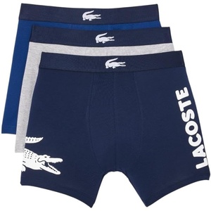 Lacoste Men’s Cotton Stretch Big Croc Print Boxer Briefs, 3-pack(Navy Blue/White/Dove Grey)