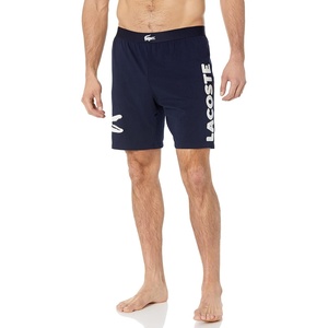 Lacoste Men’s Cotton Stretch Big Croc Print Long Boxer Briefs Pajama Pants(Navy Blue/White)