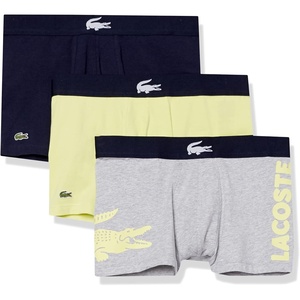 Lacoste Men’s Cotton Stretch Big Croc Print Trunks, 3-pack(Dove Grey/Neon Yellow/Navy Blue)