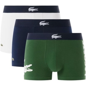 Lacoste Men’s Cotton Stretch Big Croc Print Trunks, 3-pack(Dusty Olive/Navy Blue/White)