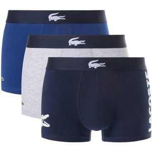 Lacoste Men’s Cotton Stretch Big Croc Print Trunks, 3-pack(Navy Blue/White/Dove Grey)