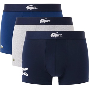 Lacoste Men’s Cotton Stretch Big Croc Print Trunks, 3-pack(Navy Blue/White/Dove Grey/Deep Ocean)
