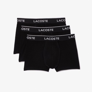 Lacoste Men’s Cotton Stretch Essentials Trunks, 3-pack(Black With Black Waistbands (New))