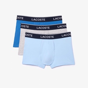 Lacoste Men’s Cotton Stretch Essentials Trunks, 3-pack(Light Blue/Bright Blue/Grey)