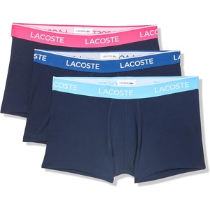 Lacoste Men’s Cotton Stretch Essentials Trunks, 3-pack(Navy Blue/Blue/Pink)