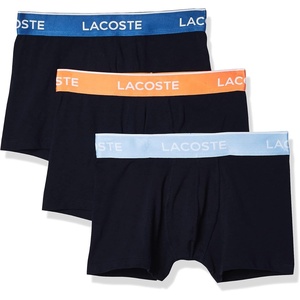 Lacoste Men’s Cotton Stretch Essentials Trunks, 3-pack(Navy With Light Blue/Orange/Blue Waistbands)