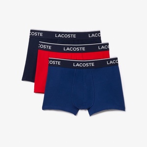 Lacoste Men’s Cotton Stretch Essentials Trunks, 3-pack(Navy/Red/Blue)