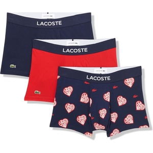 Lacoste Men’s Cotton Stretch Essentials Trunks, 3-pack(Red/White/Navy Blue)