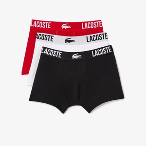 Lacoste Men’s Cotton Stretch Lacoste Croc Trunks, 3-Pack(Black/Red/White)