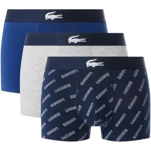 Lacoste Men’s Cotton Stretch Lacoste Diagonal Print Trunks, 3-pack(Navy Blue/White/Dove Grey)