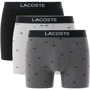 Lacoste Men’s Cotton Stretch Mini Croc Print Boxer Briefs, 3-pack(Black/Midnight Smoke/Dove Grey)
