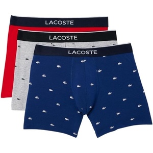 Lacoste Men’s Cotton Stretch Mini Croc Print Boxer Briefs, 3-pack(Deep Ocean/Dove Grey/Red)