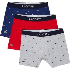 Lacoste Men’s Cotton Stretch Mini Croc Print Boxer Briefs, 3-pack(Deep Ocean/Dove Grey/Red (New))