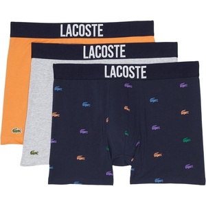 Lacoste Men’s Cotton Stretch Mini Croc Print Boxer Briefs, 3-pack(Navy Blue/Multicolor/Dove Grey/Mandarin Tree Orange)