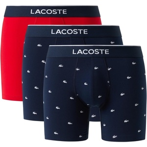 Lacoste Men’s Cotton Stretch Mini Croc Print Boxer Briefs, 3-pack(Navy Blue/Navy Blue/Red)