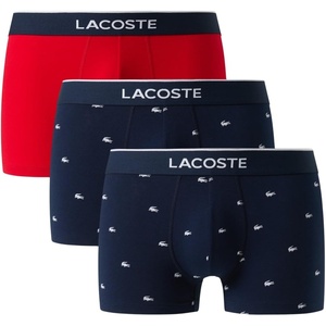 Lacoste Men’s Cotton Stretch Mini Croc Print Trunks, 3-pack (Amazon Exclusives)(Navy Blue/Navy Blue/Red)