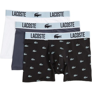 Lacoste Men’s Cotton Stretch Mini Croc Print Trunks, 3-pack(Black/Graphite-white)
