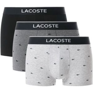 Lacoste Men’s Cotton Stretch Mini Croc Print Trunks, 3-pack(Black/Midnight Smoke/Dove Grey With Black Waistbands)