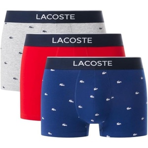 Lacoste Men’s Cotton Stretch Mini Croc Print Trunks, 3-pack(Blue/Grey/Red)