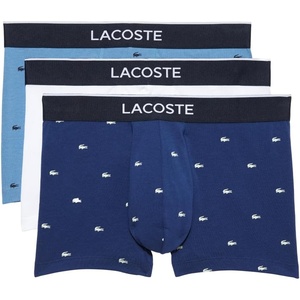 Lacoste Men’s Cotton Stretch Mini Croc Print Trunks, 3-pack(Blue/Light Blue/White)