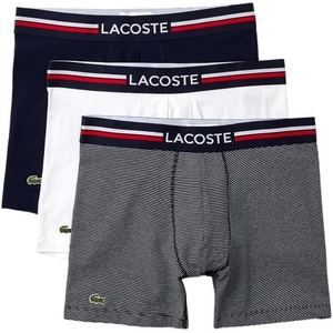 Lacoste Men’s Cotton Stretch Tricolor Waistband Boxer Briefs, 3-pack(Deep Ocean)