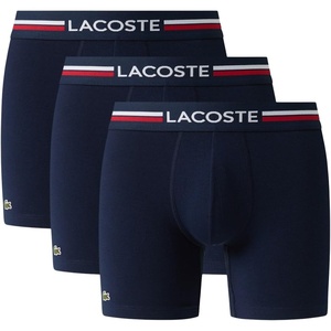 Lacoste Men’s Cotton Stretch Tricolor Waistband Boxer Briefs, 3-pack(Navy Blue)