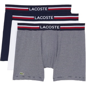 Lacoste Men’s Cotton Stretch Tricolor Waistband Boxer Briefs, 3-pack(Navy/White/Stripe)