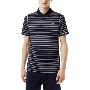 Lacoste Men’s Golf Recycled Polyester Stripe Polo Shirt(Navy Blue/Pastille Mint/F)