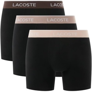 Lacoste Men’s Long Stretch Cotton Jersey Boxer Brief 3-pack(Black With Biscuit/Baguette/Beige Waistbands)