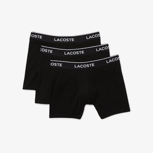 Lacoste Men’s Long Stretch Cotton Jersey Boxer Brief 3-pack(Black With Black Waistbands (New))