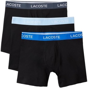 Lacoste Men’s Long Stretch Cotton Jersey Boxer Brief 3-pack(Black With Navy Blue/Sky Mist/Ocean Blue Waistbands)