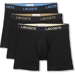 Lacoste Men’s Long Stretch Cotton Jersey Boxer Brief 3-pack(Black/Vaporous/Olive/Sesame)