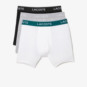 Lacoste Men’s Long Stretch Cotton Jersey Boxer Brief 3-pack(Black/White/Dove Grey (New))