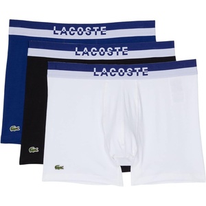 Lacoste Men’s Long Stretch Cotton Jersey Boxer Brief 3-pack(White/Black/Royal Blue)