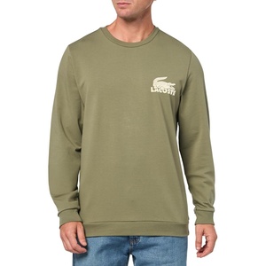 Lacoste Men’s Men’s Cotton Fleece Indoor Sweatshirt(Khaki Green & Yellow)