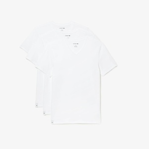 Lacoste Men’s Men’s V-neck Cotton Lounge T-shirt 3-Pack(White)